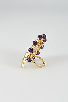 Gold Plated Kundan Polki & Purple Onyx Ring