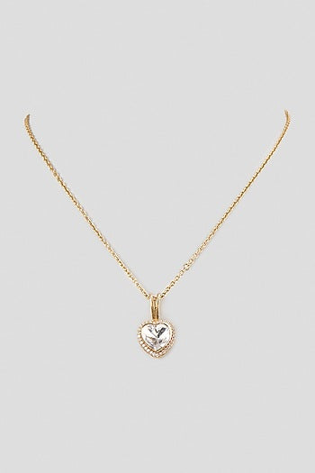 Gold Finish Kundan Polki & Pearl Heart-Shaped Pendant Necklace In Sterling Silver