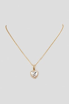 Gold Finish Kundan Polki & Pearl Heart-Shaped Pendant Necklace In Sterling Silver