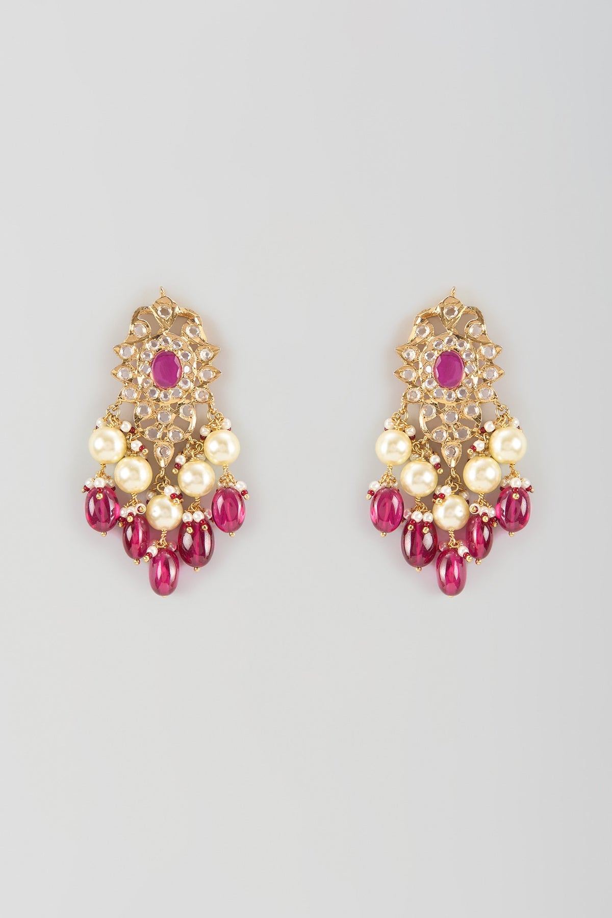 Gold Finish Ruby & Pearl Dangler Earrings