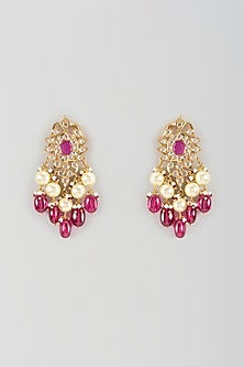 Gold Finish Ruby & Pearl Dangler Earrings
