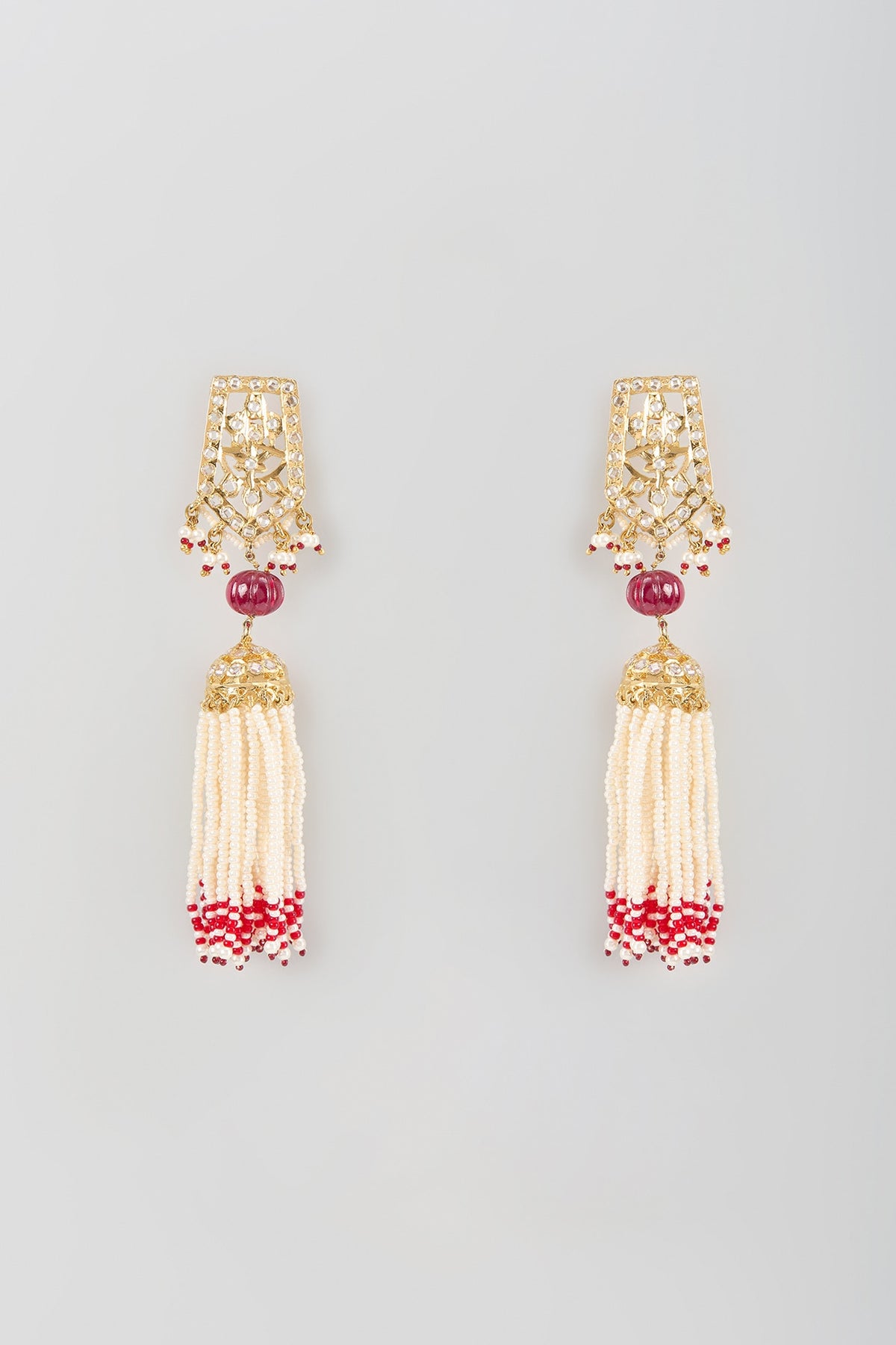 Gold Finish Kundan Polki & Ruby Dangler Earrings