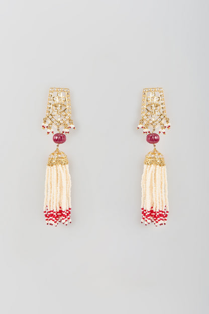 Gold Finish Kundan Polki & Ruby Dangler Earrings