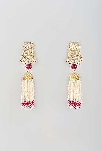 Gold Finish Kundan Polki & Ruby Dangler Earrings