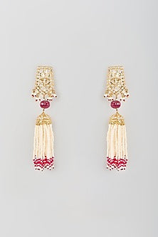 Gold Finish Kundan Polki & Ruby Dangler Earrings