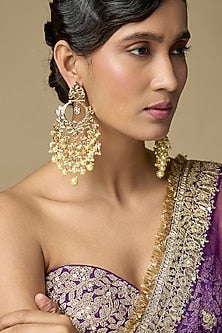 Gold Finish Polki Diamond & Pearl Drop Dangler Earrings