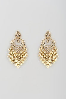 Gold Finish Polki Diamond & Pearl Drop Dangler Earrings