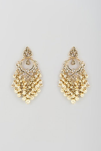 Gold Finish Polki Diamond & Pearl Drop Dangler Earrings