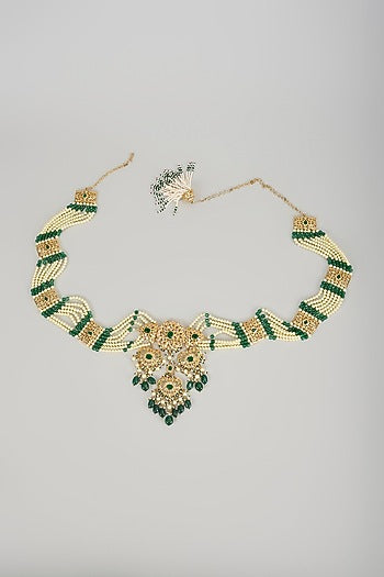 Gold Plated Kundan Polki & Green Onyx Waist Belt