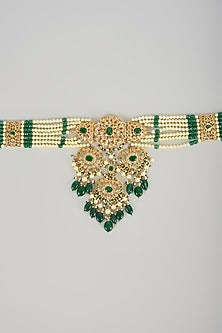 Gold Plated Kundan Polki & Green Onyx Waist Belt