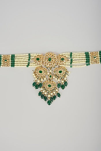 Gold Plated Kundan Polki & Green Onyx Waist Belt