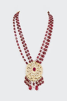Gold Plated Kundan Polki & Pearl Long Necklace