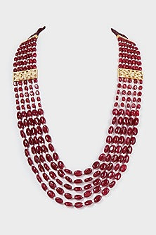Gold Plated Kundan Polki & Red Onyx Long Necklace