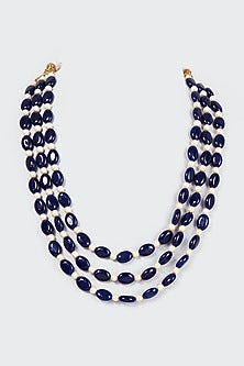 Gold Plated Blue Onyx & Pearl Long Necklace