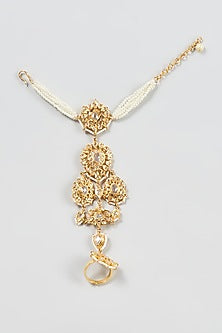 Gold Plated Kundan Polki & Pearl Hand Harness