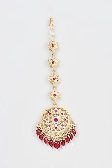 Gold Plated Kundan Polki & Pearl Maang Tikka