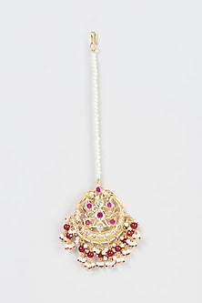 Gold Plated Kundan Polki & Pearl Maang Tikka
