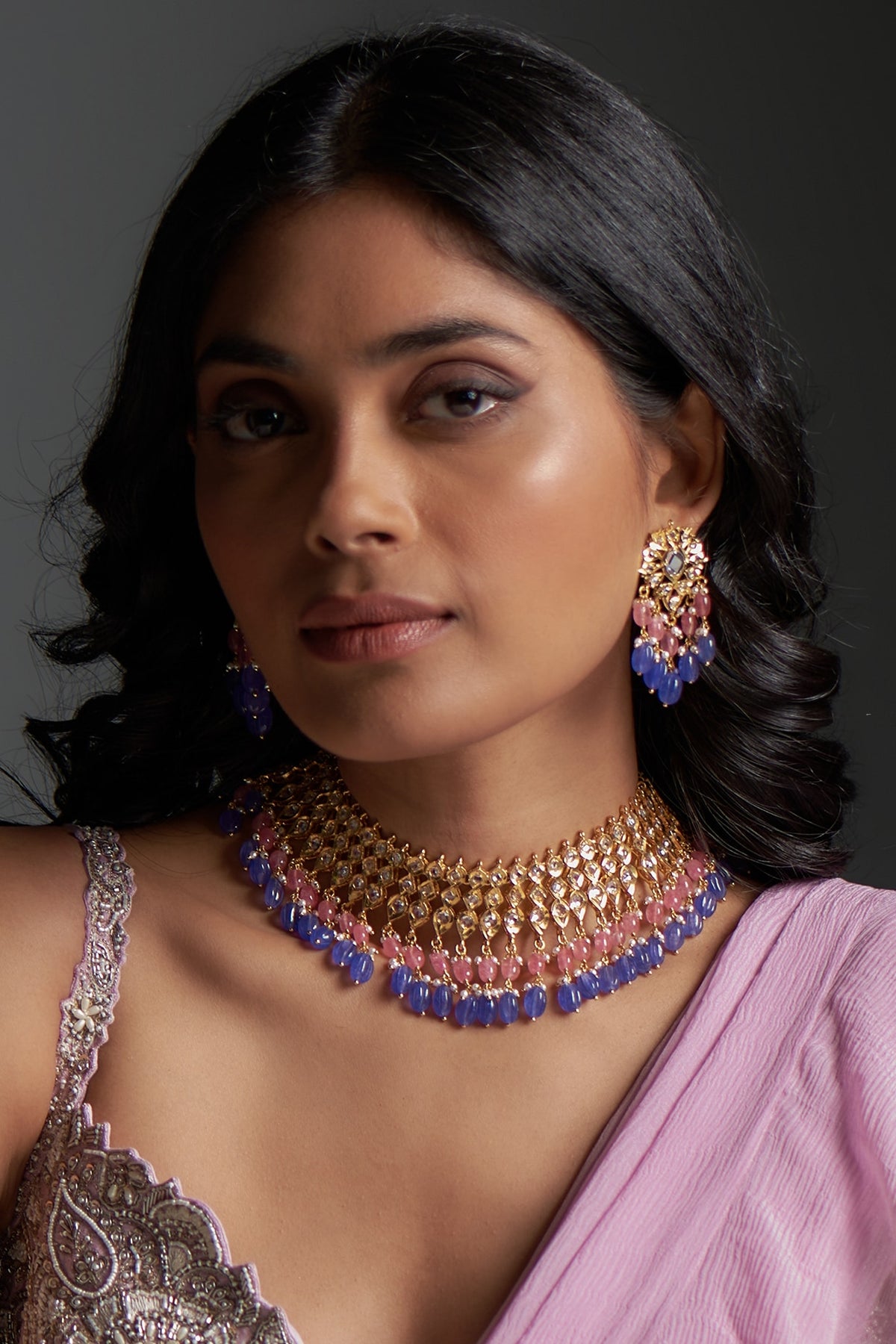 Gold Plated Kundan Polki & Onyx Choker Necklace Set