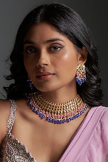 Gold Plated Kundan Polki & Onyx Choker Necklace Set