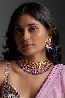 Gold Plated Kundan Polki & Onyx Choker Necklace Set