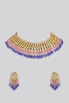 Gold Plated Kundan Polki & Onyx Choker Necklace Set