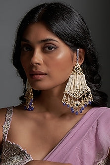 Gold Plated Kundan Polki & blue Onyx Chandbali Earrings