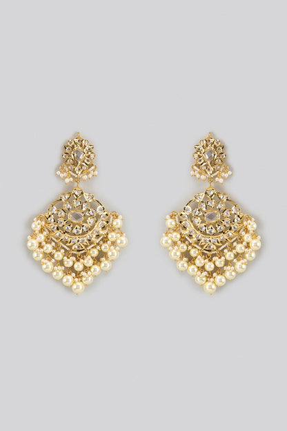 Gold Plated Kundan Polki & Pearl  Chandbali Earrings