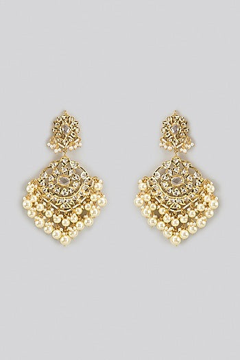 Gold Plated Kundan Polki & Pearl  Chandbali Earrings