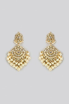 Gold Plated Kundan Polki & Pearl  Chandbali Earrings