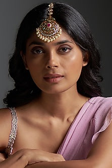 Gold Plated Kundan Polki & Navratna Stone Maang Tikka