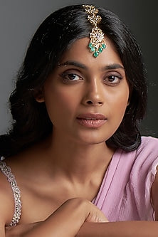 Gold Plated Kundan Polki & Green Onyx Maang Tikka
