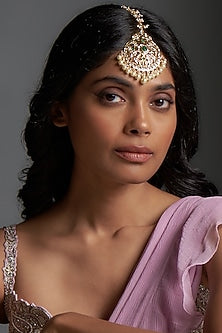 Gold Plated Kundan Polki & Green Onyx Maang Tikka