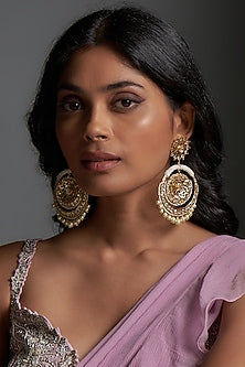 Gold Plated Kundan Polki & Pearl Chandbali Earrings