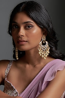 Gold Plated Kundan Polki & Pearl Chandbali Earrings