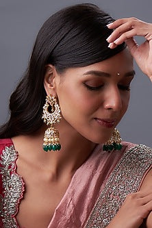 Gold Plated Kundan Polki & Pearl Jhumka Earrings