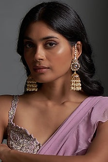 Gold Plated Kundan Polki & Pearl Jhumka Earrings