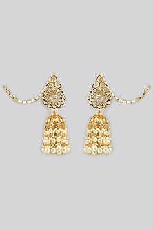 Gold Plated Kundan Polki & Pearl Jhumka Earrings