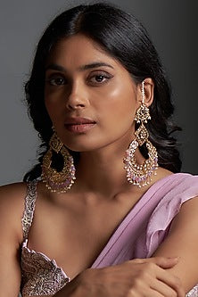 Gold Plated Kundan Polki  & Multi-Colored Stone Chandbali Earrings