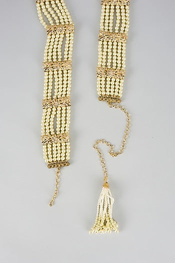 Gold Plated Kundan Polki & Pearl Waistbelt
