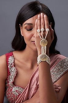 Gold Plated Kundan Polki & Pearl Hathphool