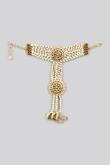 Gold Plated Kundan Polki & Pearl Hathphool