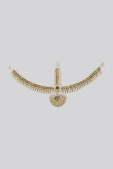 Gold Plated Kundan Polki & Green Onyx Mathapatti