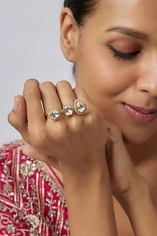 Gold Plated Moissanite Polki Ring In Sterling Silver