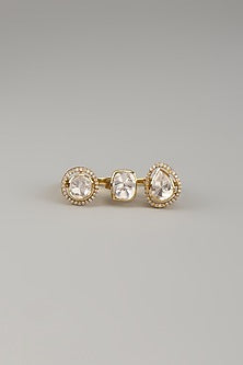 Gold Plated Moissanite Polki Ring In Sterling Silver