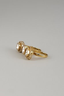 Gold Plated Moissanite Polki Ring In Sterling Silver