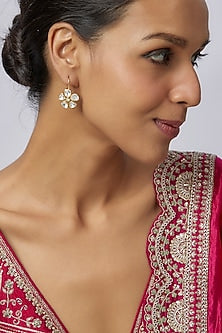Gold Plated Moissanite Polki Floral Stud Earrings In Sterling Silver
