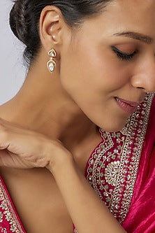 Gold Plated Moissanite Polki Dangler Earrings In Sterling Silver