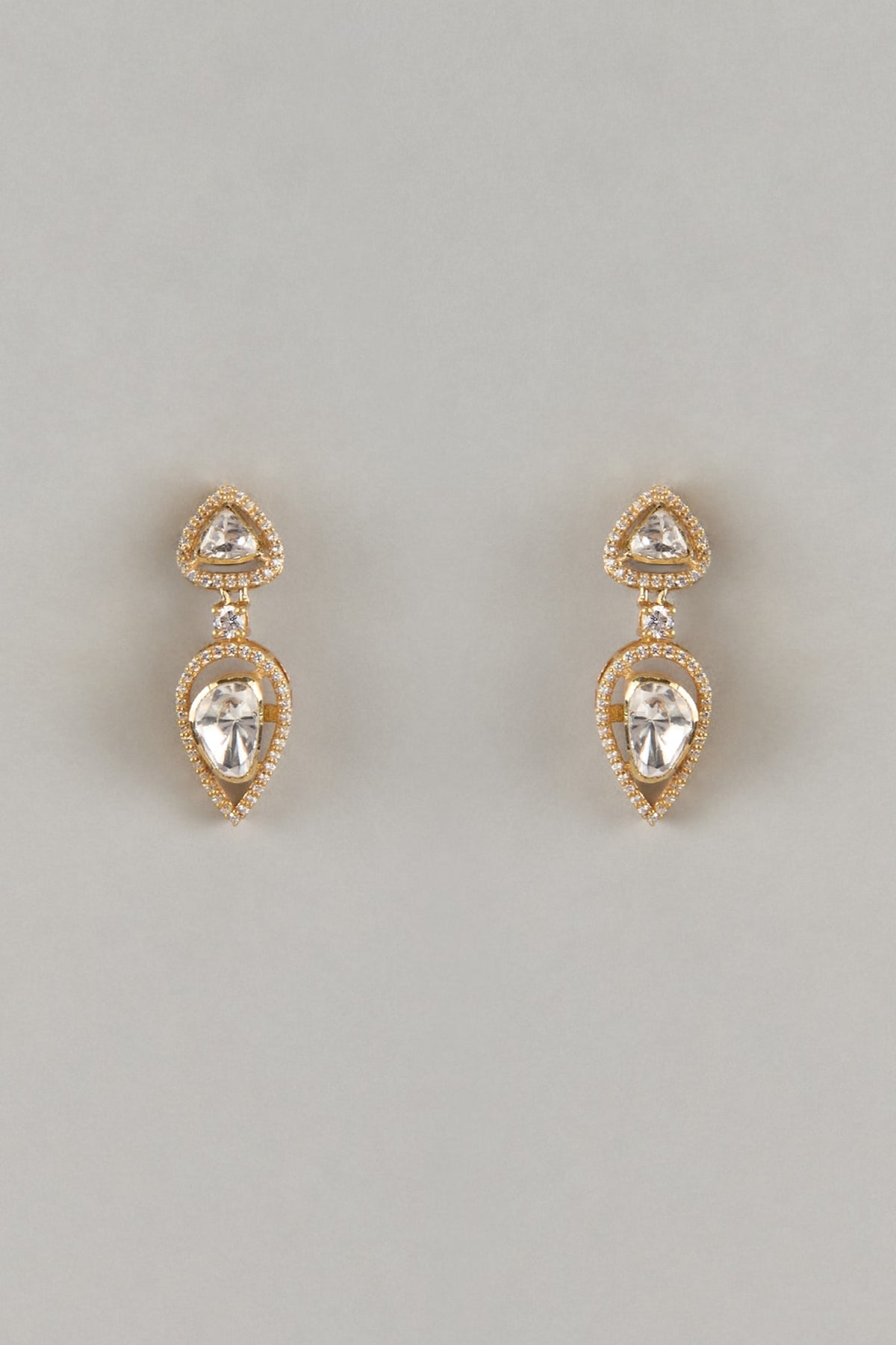 Gold Plated Moissanite Polki Dangler Earrings In Sterling Silver