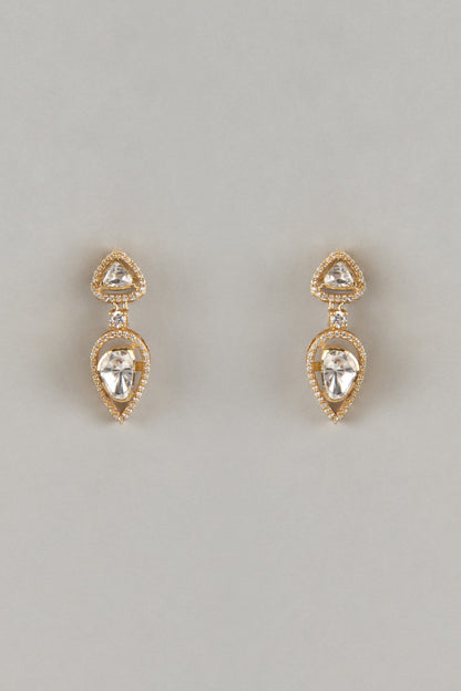 Gold Plated Moissanite Polki Dangler Earrings In Sterling Silver
