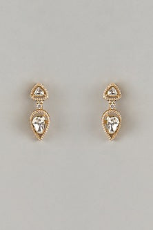 Gold Plated Moissanite Polki Dangler Earrings In Sterling Silver